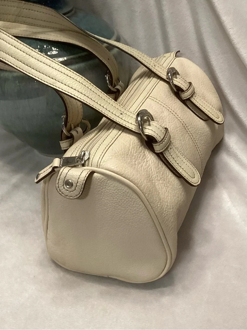 Vintage Tiganello Barrel Satchel cream color pebbled leather